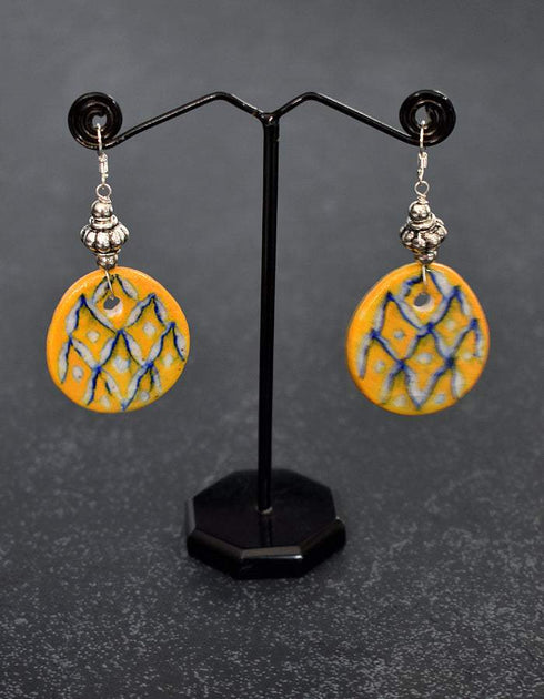 Round Pendant Earrings (Yellow & Blue)